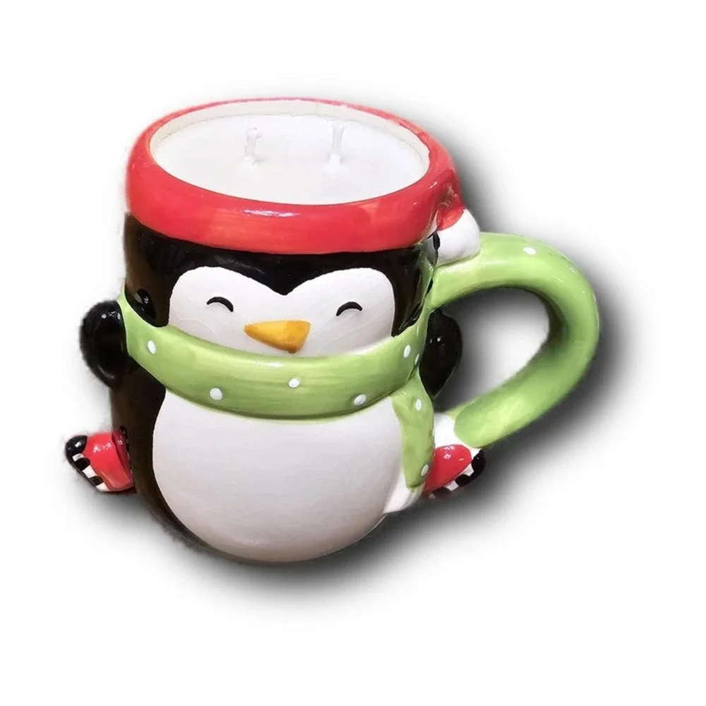 Handmade Penguin Ceramic Mug Mistletoe Scented 19.6 Ounce Soy Wax Candle A54